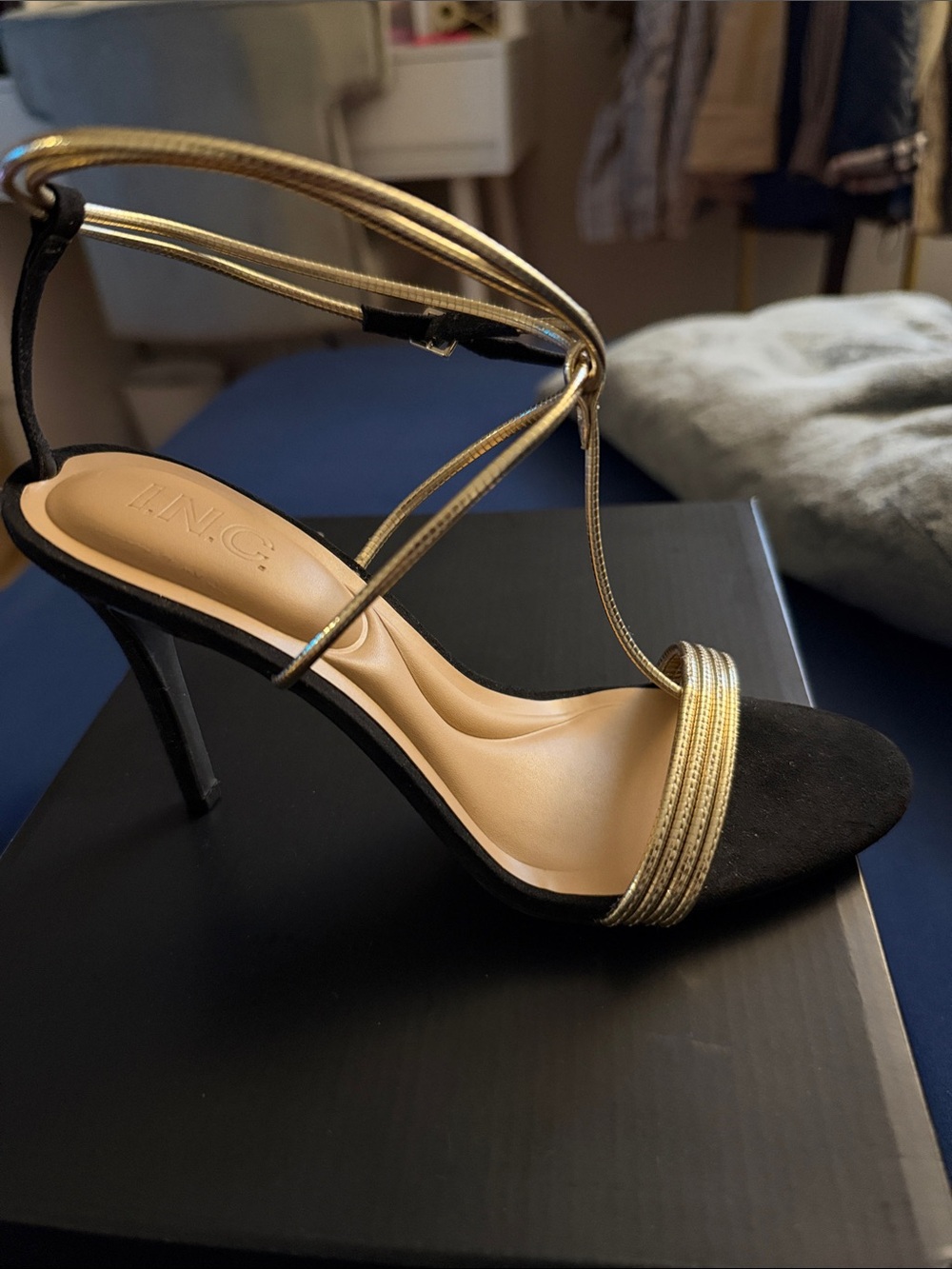 INC International Concepts Halyn Strappy Stiletto Dress Sandals Gold